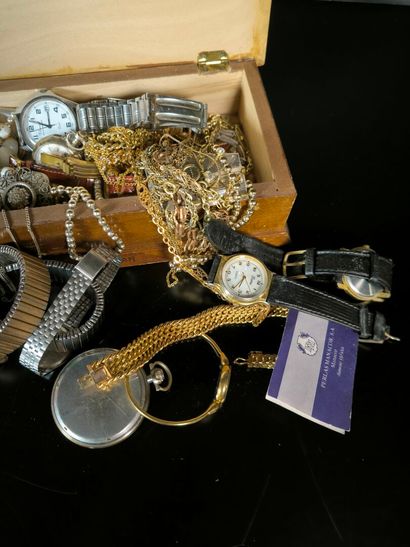 Small batch of costume jewelry and watches,...
