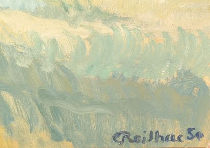 REILHAC. Field. Painting on cardboard, signed...