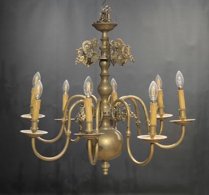 Lustre hollandais, à 8 lumières en laiton...