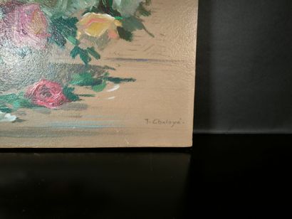 Jean CHALEYÉ (1878-1960). Panier de roses....
