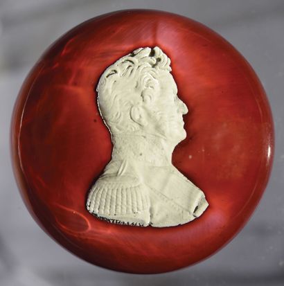 Clichy. Opaque red-backed crystal paperweight...