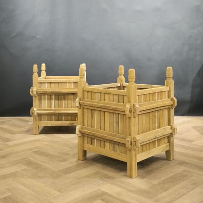 Pair of acacia orange tree crates. Height...