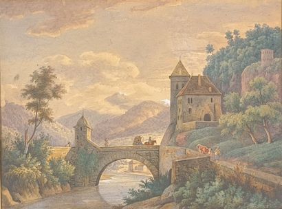 Ecole du XIXème. Pont de Saint-Maurice, Rhône....
