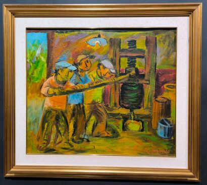 RAIMONDO. Pressing. Painting on canvas, signed...