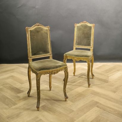 . Pair of chairs, green velvet upholstery,...