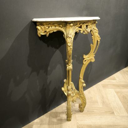 Carved and molded redoré wood console, white...