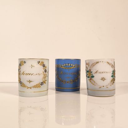Three straight opaline goblets with 