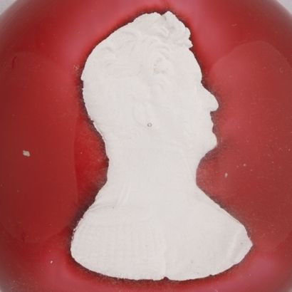 Clichy. Opaque red-backed crystal paperweight...