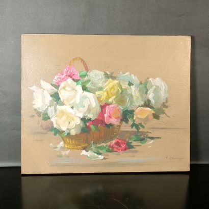 Jean CHALEYÉ (1878-1960). Panier de roses....
