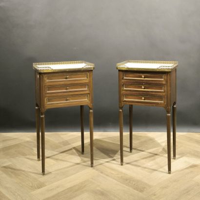 Pair of Louis XVI style mahogany bedside...