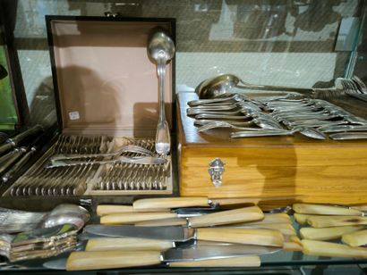 Large lot of metal and silver-plated flatware,...