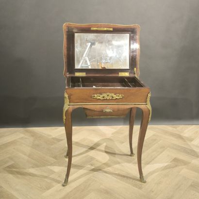 Veneered working table, opening with a flap...