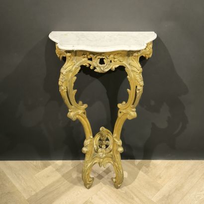 Carved and molded redoré wood console, white...