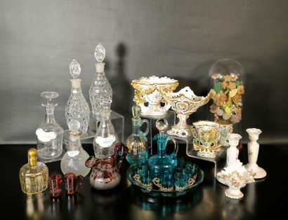 Set of glass and crystal bottles, 19th century,...