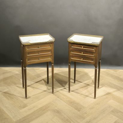 Pair of Louis XVI style mahogany bedside...
