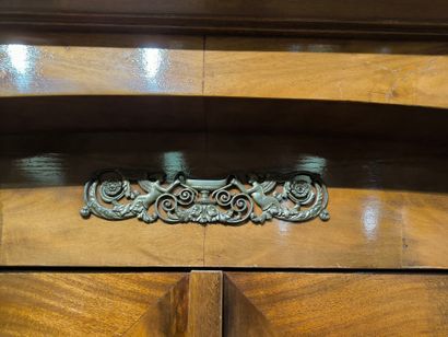 Mahogany and mahogany veneer bookcase opening...