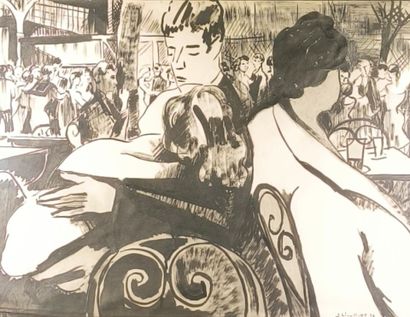Jean VIOLLIER (1896-1985). Cabaret scene....