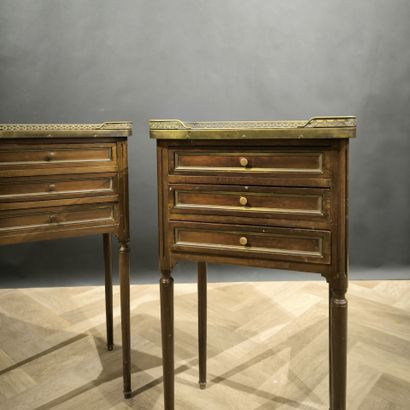 Pair of Louis XVI style mahogany bedside...