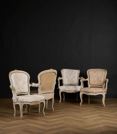 Set of 4 cabriolet armchairs in grey lacquered...