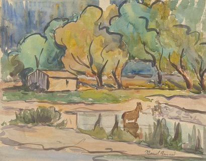 Anonymous, 20th century. Landscape. Watercolor...