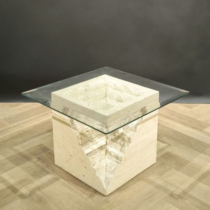 Brutalist coffee table in reconstituted stone...