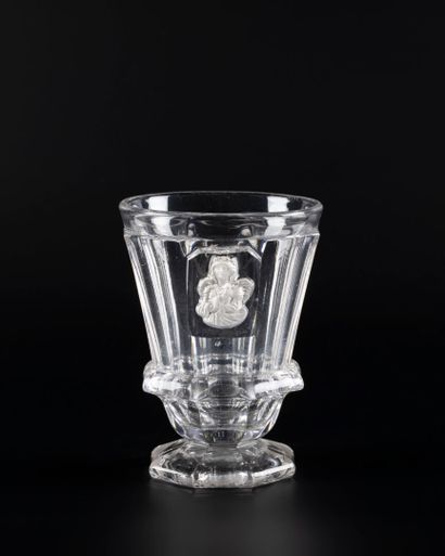 Baccarat. Flat-rimmed molded crystal pedestal...