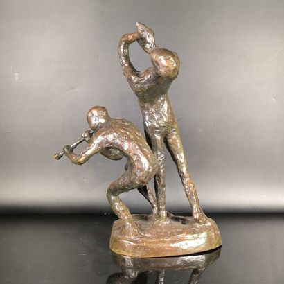 Anonymous, 20th century. Two musicians. Bronze...