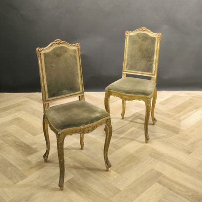 . Pair of chairs, green velvet upholstery,...