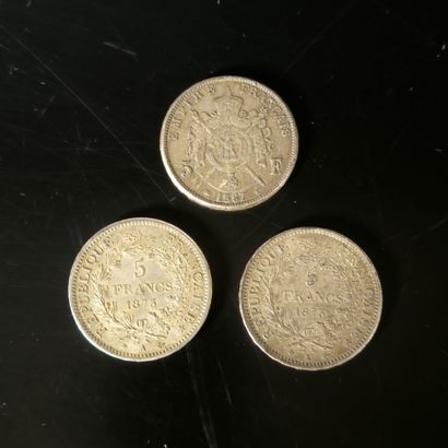3 silver coins: ecu France 1867 1873 187...