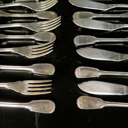 CHRISTOFLE. Set of 12 forks and 12 fish knives...