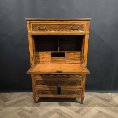 Straight desk in natural wood and veneer...