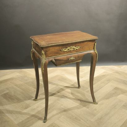Veneered working table, opening with a flap...