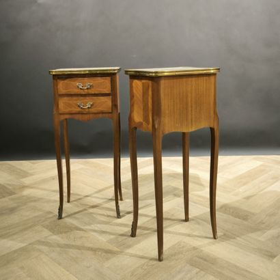 Pair of 2-drawer bedside tables in veneered...