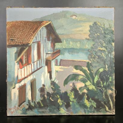Roger DUFFAURE (XX). Basque house. Painting...
