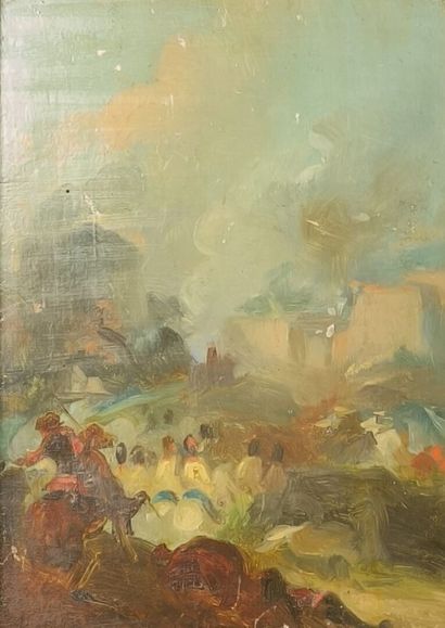 Ecole française du XIXème. Scène de bataille,...