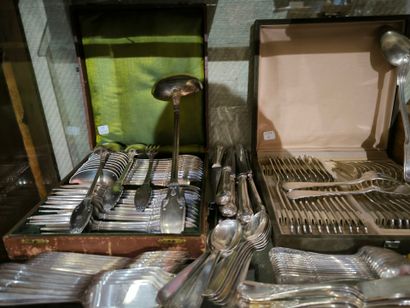 Large lot of metal and silver-plated flatware,...