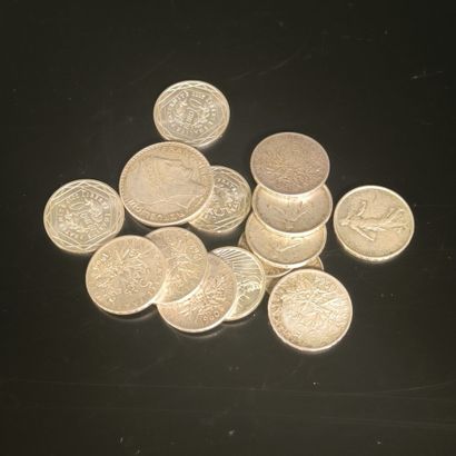 Lot of silver coins: 9 x 5 FF semeuse (1960...