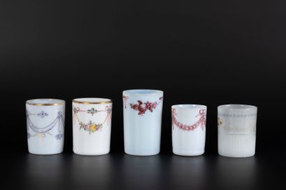 Five opaline glass tumblers.
- Normandy....