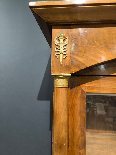 Mahogany and mahogany veneer bookcase opening...