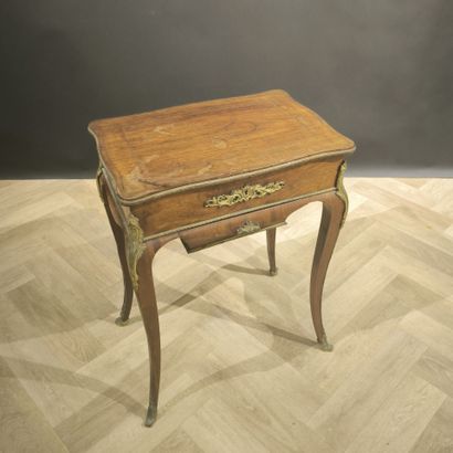 Veneered working table, opening with a flap...