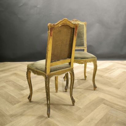 . Pair of chairs, green velvet upholstery,...