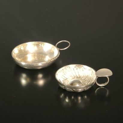 2 silver wine cups: one with snake handle...