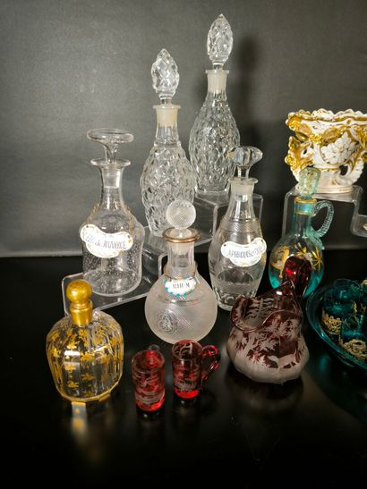 Set of glass and crystal bottles, 19th century,...