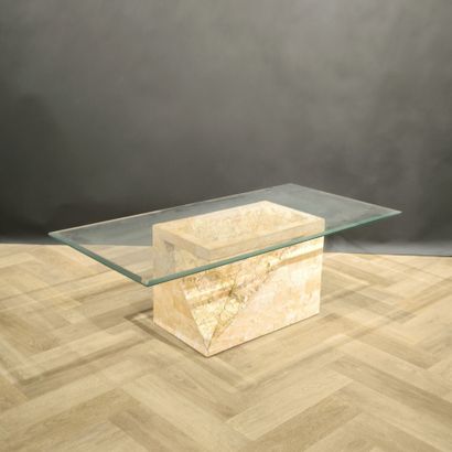 Brutalist coffee table in reconstituted stone...