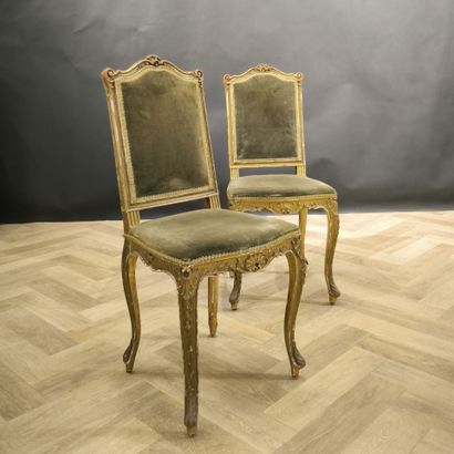 . Pair of chairs, green velvet upholstery,...
