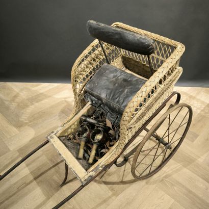 Children's wicker cart, leather saddlery...