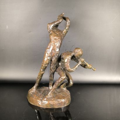 Anonymous, 20th century. Two musicians. Bronze...