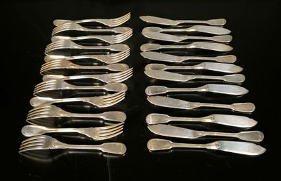 CHRISTOFLE. Set of 12 forks and 12 fish knives...