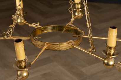 Gilt bronze chandelier with six arrow-shaped...