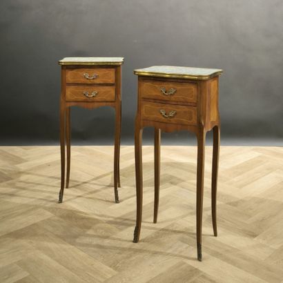 Pair of 2-drawer bedside tables in veneered...
